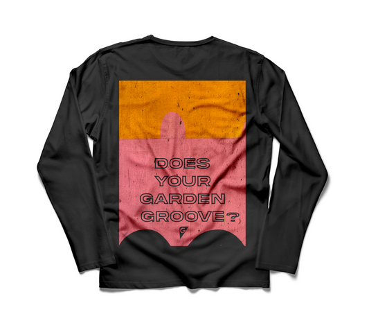 Does Your Garden Groove Long Sleeve T-shirt (Off Yellow, Pink & Black print)